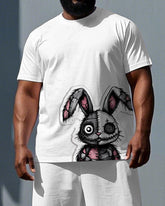 Men's Simple Fashion Splicing Injured Rabbit Print Big & Tall Short-Sleeve T-shirt Shorts Set